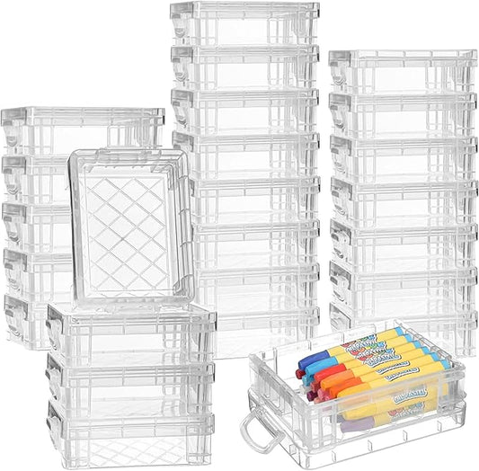 Suzile 25 Pcs Plastic Crayon Boxes with Snap Lids Crayon Storage Organizer Stackable Crayon Container Bulk Crayon Case for Pen Pencil Crafts Classroom Supplies (Clear)