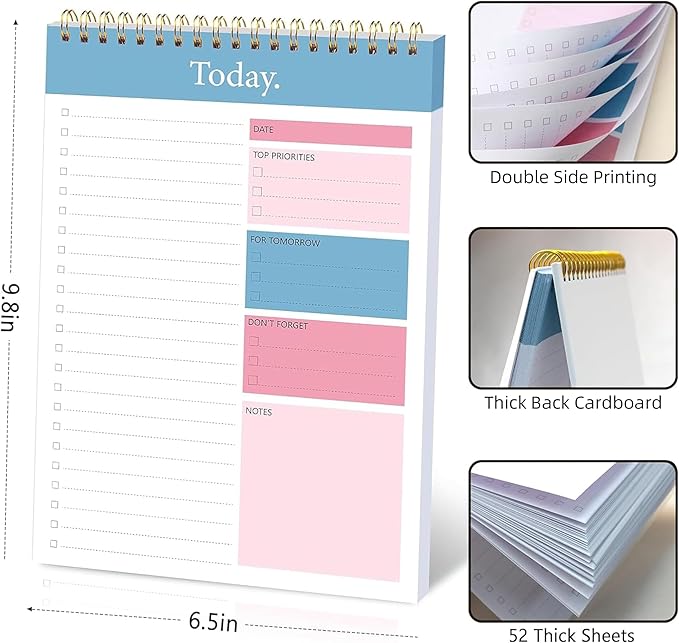 104 Pgs To Do List Notepad - Daily Planner Notepad Undated 52 Duplex-Printed Undated Sheets Tear Off, 6.5" x 9.8" Checklist Productivity Organizer with Hourly Schedule for Tasks