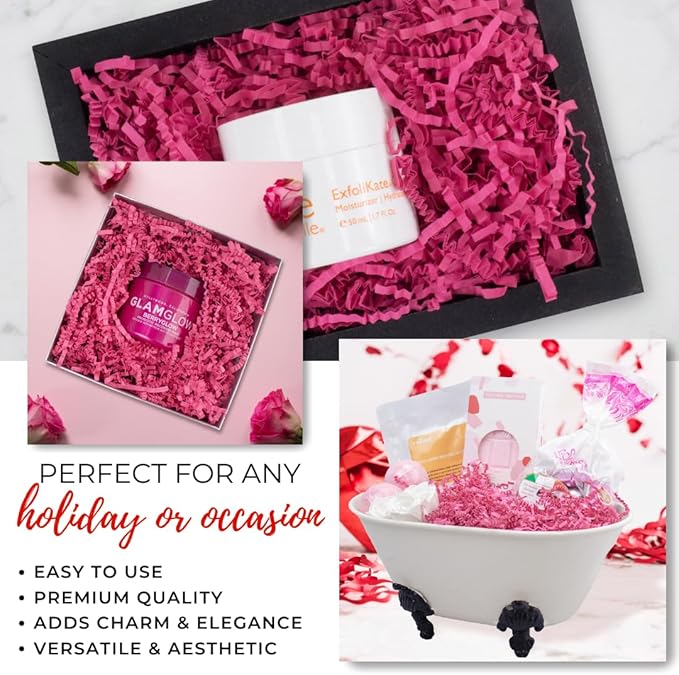 MagicWater Crinkle Cut Paper for Gift Baskets - 2LB - Pink- Perfect for Shredded Paper Filler, Basket Filler, Gift Boxes, Bridesmaid Gifts, Christmas Stuffers & More – Ideal for All Occasions