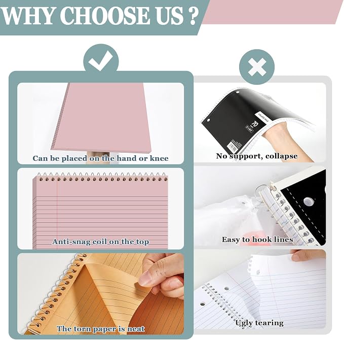 gisgfim 6 Pcs Boho Top Bound Spiral Notebooks 8-1/2" x 11" College Ruled Aesthetic Legal Pad Steno Pads Paper Notebook Wirebound Notepad for Writing School Office Business Supplies