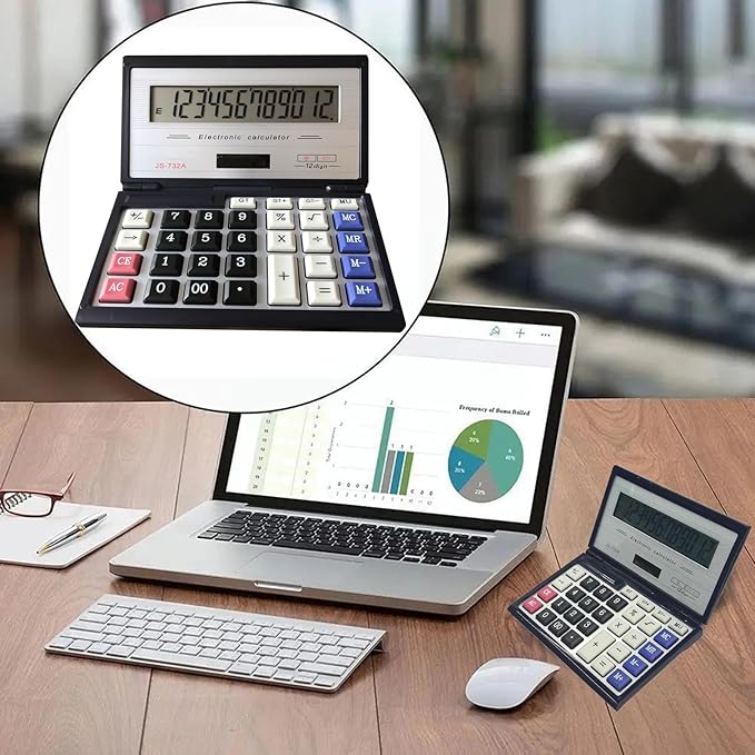 Maizoon Solar Dual Power Calculator with 12-Digit Display Large Screen Folding Flip Cover Big Button Portable Computing Tool for Finance Business Office and School