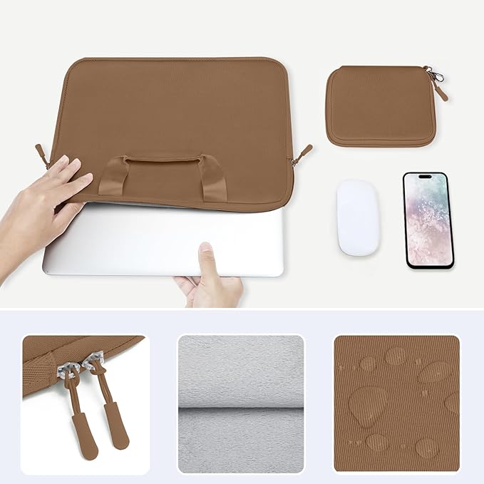 MOSISO Laptop Case 13.3 inch, 13-13.3 inch Laptop Sleeve Bag Compatible with MacBook Air/Pro 13 / Pro 14, HP Dell ASUS, Neoprene Carrying Computer Bag with Handle&Detachable Small Case, Mocha