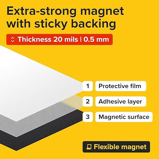 Strong Self-Stick Adhesive Magnetic Sheets 4 Pcs (8.5x11"/22x28cm) – Customizable Magnetic Paper for Photo, Magnet Stickers, Labels, Crafts; for Fridge, Lockers, Whiteboards, Office, Projects