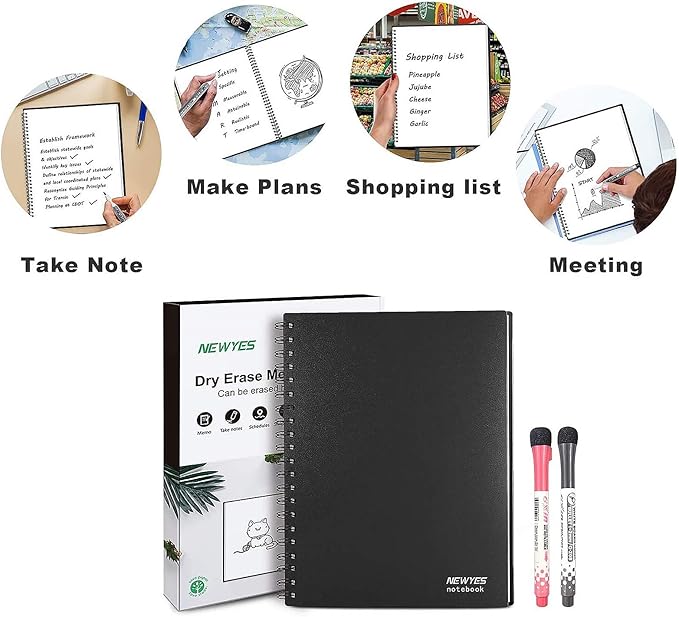 NEWYES Whiteboard Notebook Erasable Meeting Notebook Dry Erase White Board for Meeting, Business, Office, Home (A4)