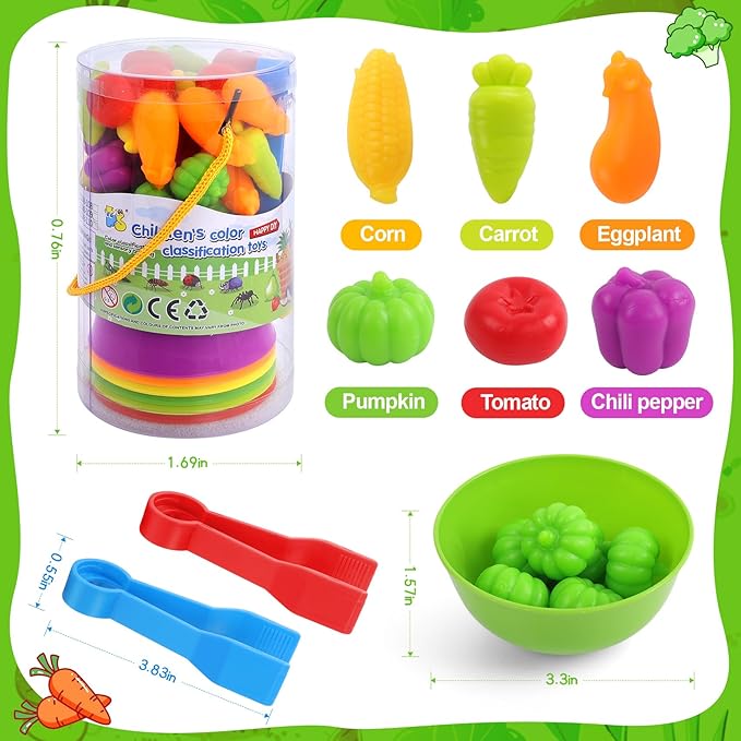 USATDD Counting Vegetables Color Sorting Matching Games with Bowls Preschool Learning Activities Sensory Toys Montessori Toys Easter Basket Stuffers Gifts for Toddlers Kids Boys Girls Aged 3-5