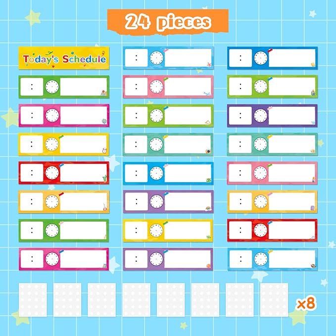 24 Pieces Daily Schedule Cards Schedule Board for Kids Teacher Schedule Chart Daily Routine Plan Classroom Pocket Chart for Office School Homeschool Supplies Decorations