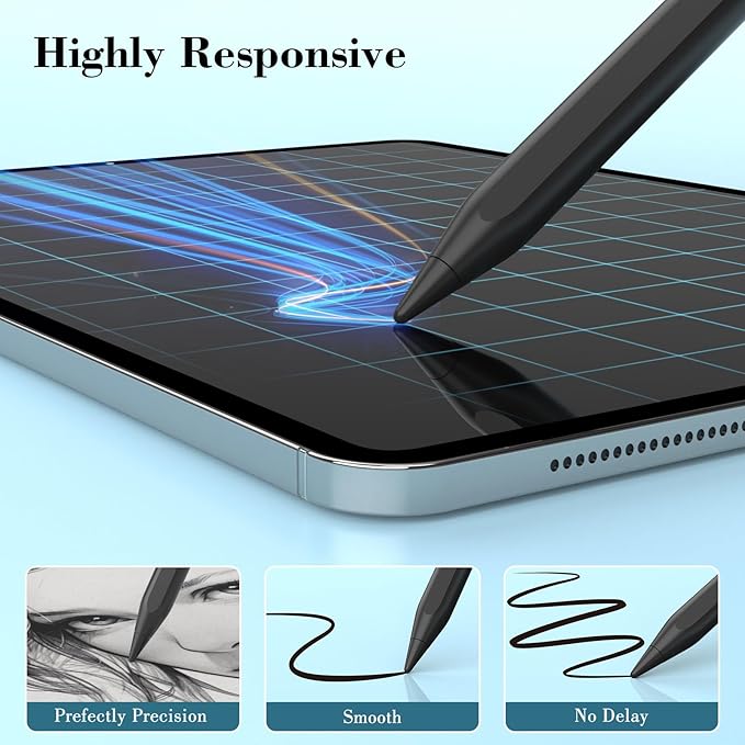 iPad Pencil, Accokids 10 Mins Fast Charging Stylus Pen with Palm Rejection, Tilt Sensitivity for iPad 6/7/8/9/10/11,Air 3/4/5/M2/M3, Mini 5/6, iPad Pro 11"/12.9"/M4 Black