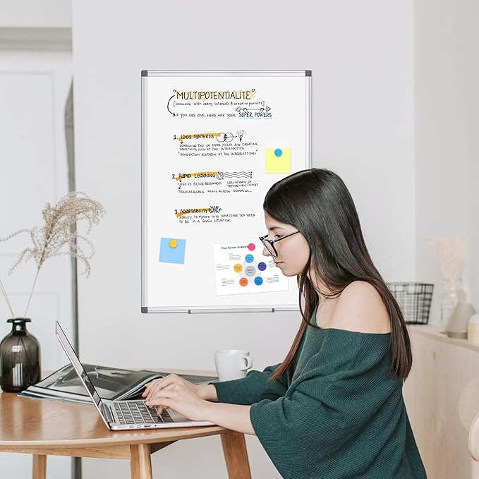 WALGLASS Magnetic White Board, 36" x 24" Double-Sides Dry Erase White Board for wall, Hanging or Mounted Whiteboard, Horizontal or Vertical, Silver Aluminium Frame, Home, School, Office, Kitchen