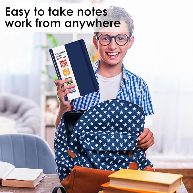 LABUK Spiral Notebook, 160 Pages A5 Lined Hardcover Notebook, 5.5 x 8in Spiral Journal for Women and Man, Work, Writing (Navy Blue)