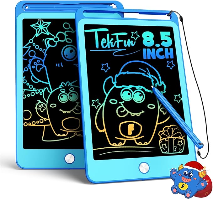 TEKFUN 2 Pack LCD Writing Tablet for Kids, 8.5 Inch Blue+Blue Doodle Board Drawing Board Reusable Drawing Tablet with Lanyard, Educational Kids Toddler Toys Birthday Gift for Boys Girls 3-12 Years Old