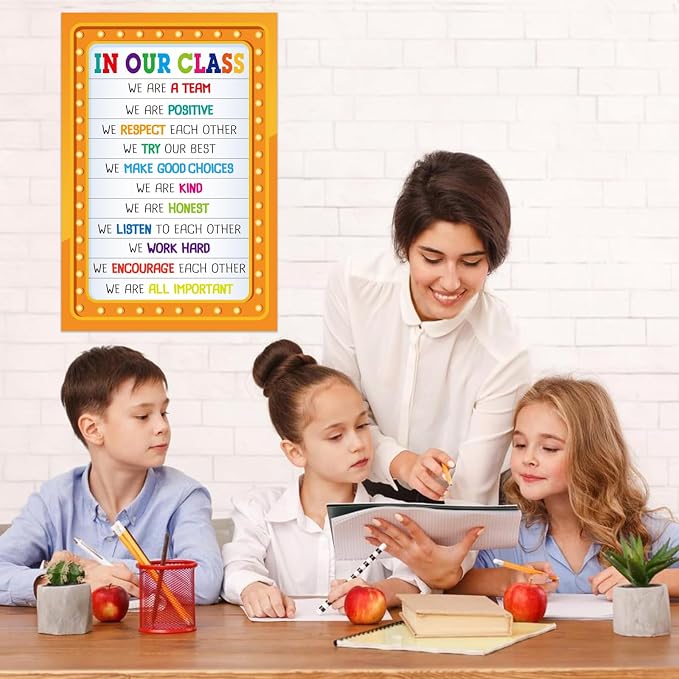 FaCraft Classroom Rules Poster - Motivational Posters for Classroom Decorations Laminated Inspirational Class Rules Poster for Elementary Middle School Back to School Teacher Supplies