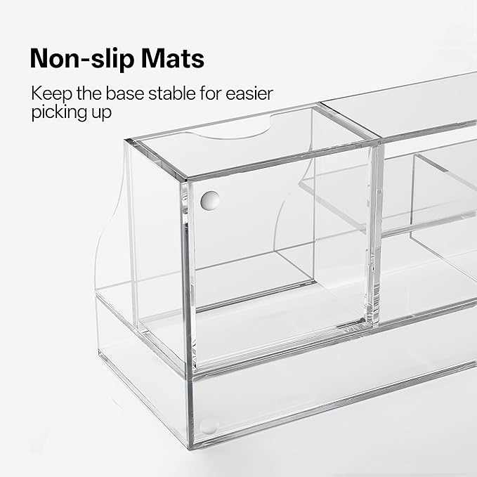 HBlife Acrylic Desk Organizer with 6 Compartments, Pen & Pencil Holder, Multifunctional Desktop Caddy for Office Supply and Organization (Clear)
