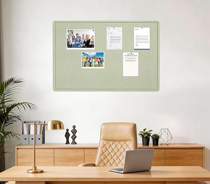 Bulletin Board - 35 x 17.5 inches Decorative Felt Pin Board - Cork Board Alternative for Wall - Foldable Photo Board Self-Adhesive Prayer Board with 20 Pushpins - Sage Green