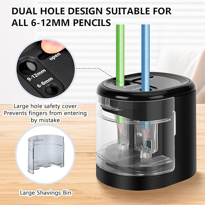 Electric Pencil Sharpener, Double Hole (Black)