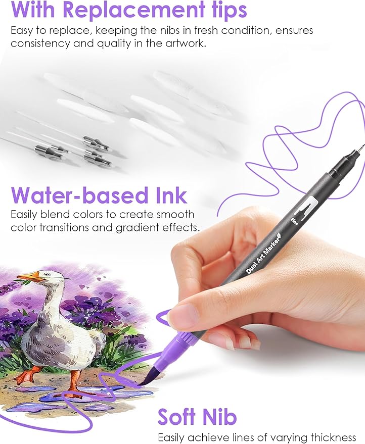 TOSHARE Art Markers Pens Dual Tip Coloring Markers Set with Brush & Fine Nib for Adult Coloring Book Brush Pens Professional Calligraphy & Drawing Art Supplies Kit for Adults (36 Colors)