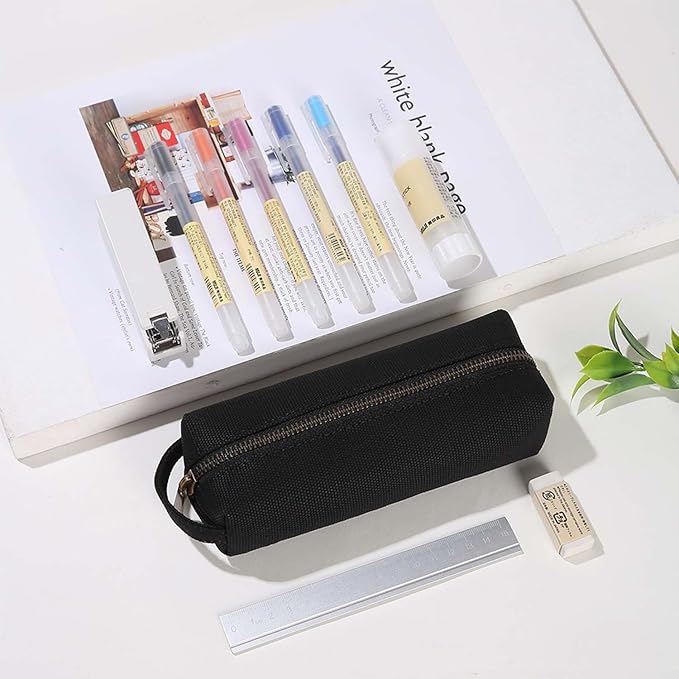 Pencil Case Soft Cotton Canvas Pencil Pouch Bag for Easy Carry Stylish and Durable for Pens and Pencils (Black)