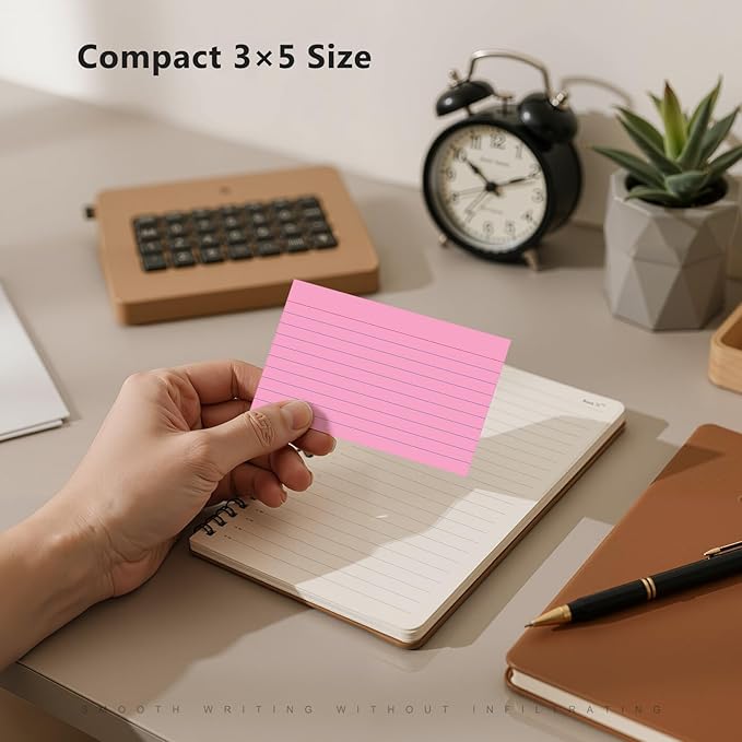 250 Count Index Cards 3 x 5 Inch, Thick Colored Lined Note Cards Portable Ruled Flash Cards Perfect for Studying and Organizing, Note Taking Study Flashcards for Home, School and Office