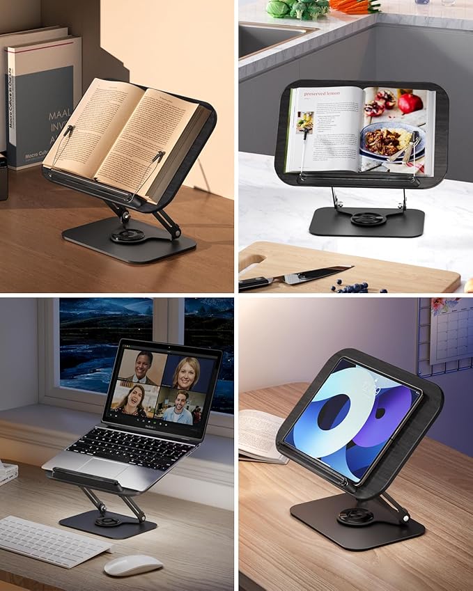 Viozon Book Stand for Reading,Book Holder, Height&Angle Adjustable, 360° Rotating Base, Foldable and Portable, Lightweight for Office, Kitchen, School Textbook, Recipe, Magazine,Kindle,Table B