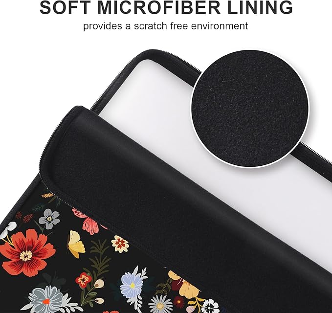iCasso Laptop Sleeve 13 inch for MacBook Air 13-13.6 inch, Stylish Laptop case for MacBook Pro 13 inch, Slim Protective Travel Carrying Case for MacBook Pro 14 inch, Chromebook, HP, Dell, Black Floral