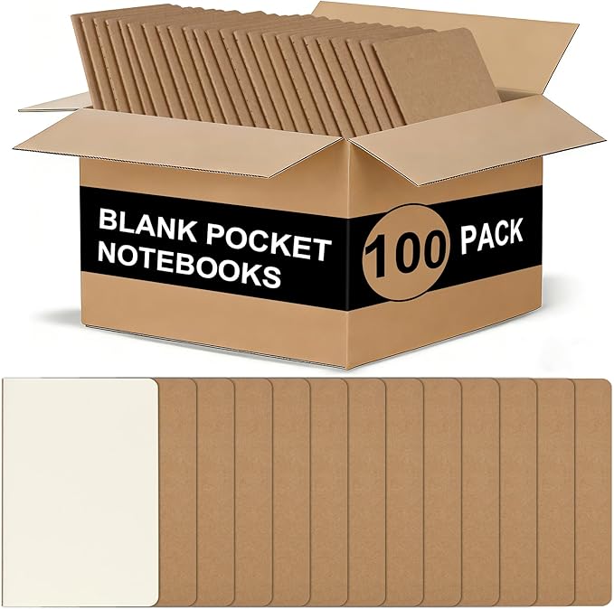ZCZN 100 Pack Kraft Pocket Notebooks Bulk, 3.5 X 5.5 Inches Blank Paper Journaling Notebooks, 30 Sheets/60 Pages, Mini Journal Notebooks for Work, Writing, Drawing Memo Notepad(Kraft Cover)