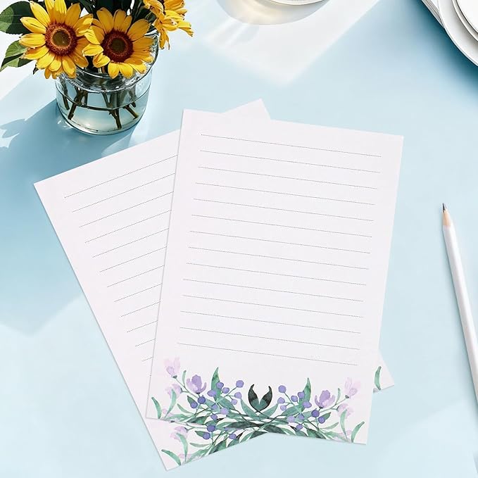 37 Pcs Stationery Paper Envelopes Set Includes 24 Lined Writing Paper & 12 Envelopes with 48 Round Stickers, Warm Floral Themed Letter Stationary Set for Wedding Invitations Wishes Flower(6 Style)