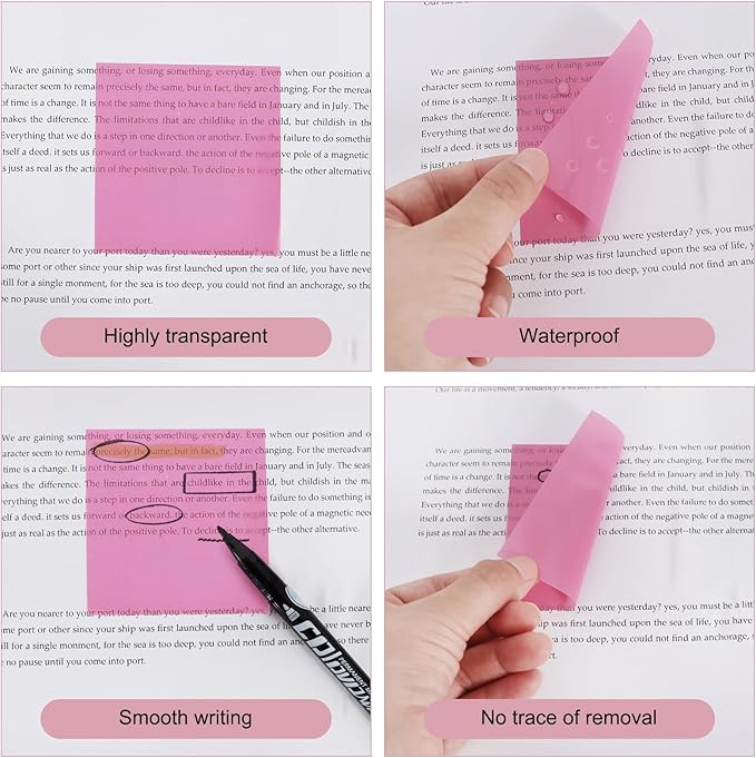 Vuzvuv 620 Sheets Transparent Clear Sticky Notes with Pen,3x3 Inch Bulk Translucent Sticky Notes Set for Bible Tabs, Book Tabs, Office School Supplies(Green Pink)