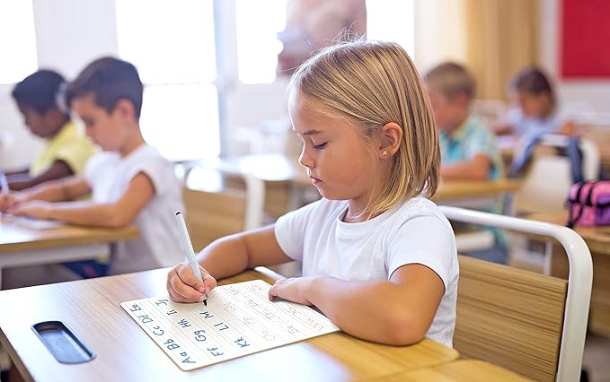 Scribbledo 5 Pack Dry Erase Handwriting Practice for Kids 9 x 12 Inch Letter Alphabet Tracing Board Whiteboard for Kids Ages 3-5 Write and Wipe Alphabet Practice Cards Letters & Erasers