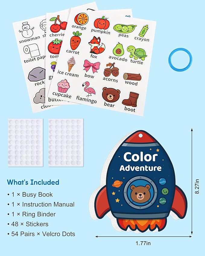 Montessori Busy Book Color Sorting Toys for 3 Year Old, Preschool Learning Activities & Educational Toys, Toddlers Quiet Book with Sensory Fine Motor Skills Matching Games for Boys Girls