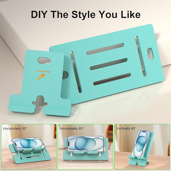 Pezin & Hulin Bamboo Cell Phone Stand, Adjustable Wood Charging Dock Holder, Portable Desktop Phone Rack, Compatible with All Phone -Slim Version(Teal)