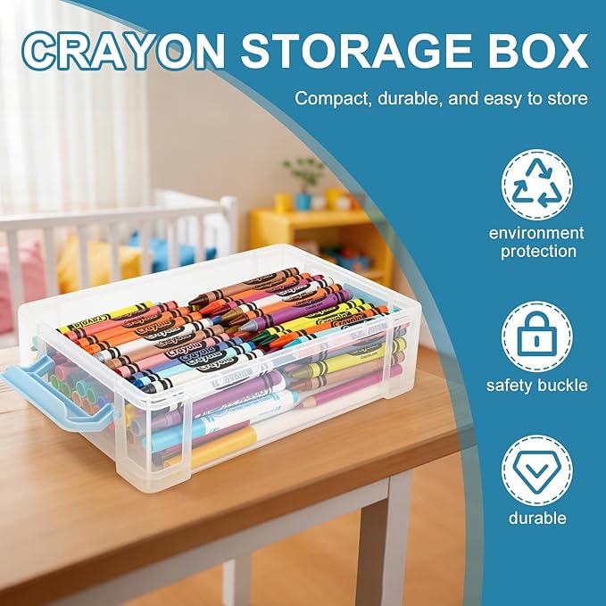 Crayon Storage Organizer Compatible with Crayola, Large Clear Pencil Box with Lid, Stackable Case for Art Supplies, Durable Plastic Art Supply Organizer for Pens,Teacher Supplies and Crafts