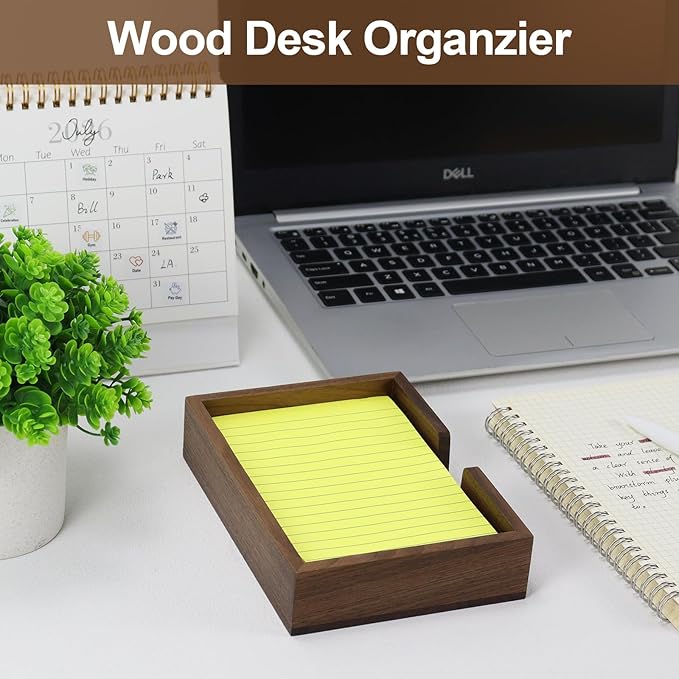 MultiBey Walnut 4x6 Inch Sticky Note Holder - Handcrafted Solid Wood Note Dispenser with Sheets, U-Shaped Easy Access Design & Non-Slip Base for Minimalist Office Desk Deco