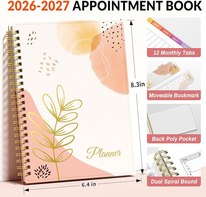 SUNEE 2026-2027 Appointment Book, Quarter-Hourly, Weekly & Monthly - from July 2026 to June 2027, 6.4"x8.3" Academic Planner, Flexible Cover, Note Pages, Bookmark, Spiral Binding, Abstract