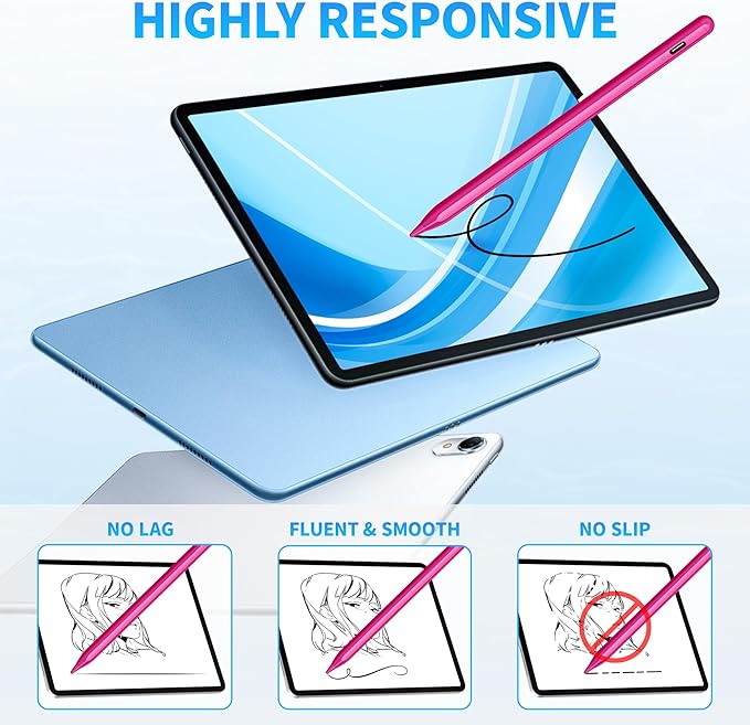 DRYMOKINI Pink Stylus Pen, Active Stylus Pen Touch Screens Compatible for Android and iOS Tablet/Phones, Rechargeable Universal Stylus Pencil Compatible for A-pple/i-Pad/Phone Tablet