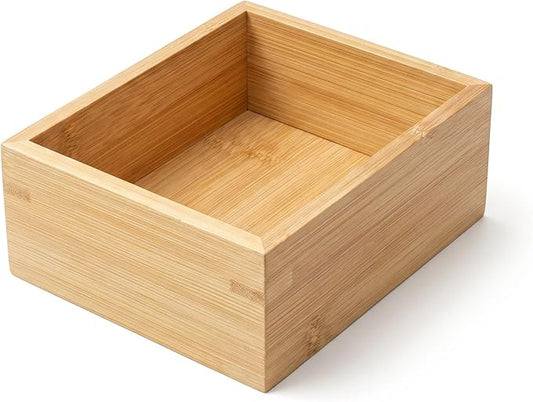 Bamboo Drawer Organizer Tray for Makeup, Jewelry, Office Supplies & Bathroom Essentials, Small Wooden Storage Bin for Vanity, Desk & Kitchen Drawers, 5.9 x 5.1 x 2.4 Inch