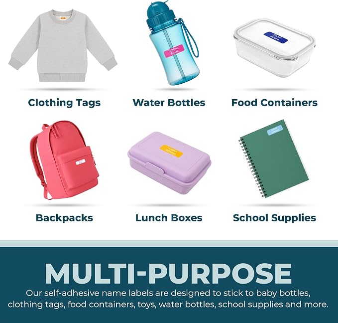 Bunny Badges Personalized Daycare Name Labels for Kids (120 Labels) Custom Label for Clothing Tag - Waterproof Name Stickers for Clothing Tags, Bottles, Backpacks and School Supplies (Rose Pink)