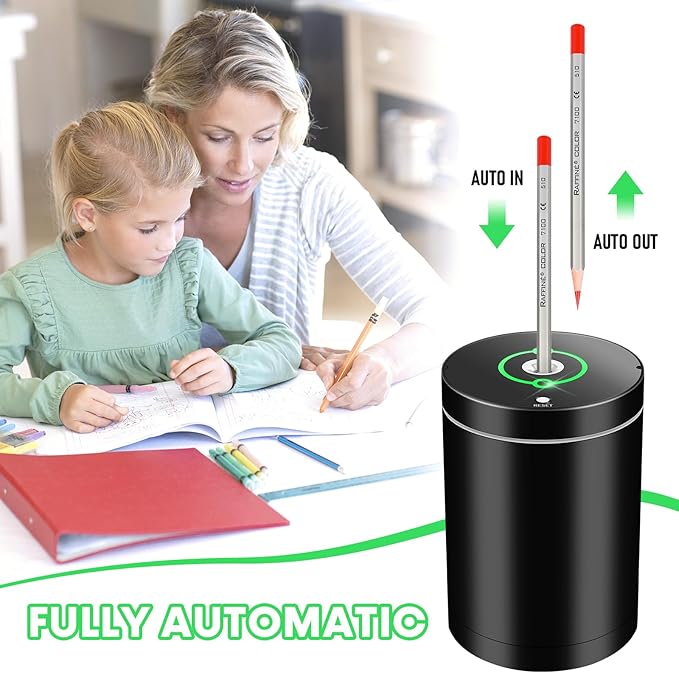 Fully Automatic Electric Pencil Sharpener,Rechargeable Smart Pencil Sharpener.Suitable for No. 2/Colored Pencils (6-8 mm),Applicable to School/Classroom/Office/Home