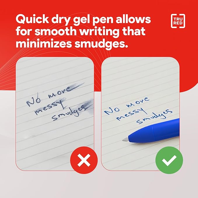 Staples TRU RED Retractable Gel Pens, Medium Point 0.7mm, Blue Ink, 12 Pack - Quick-Dry Pens for Smooth, Smear-Free Writing