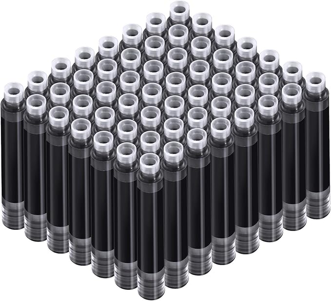 60 Pieces Fountain Pen Ink Pen Ink Cartridges Fountain Pen Refill Short Cartridges with 3.4 mm Bore Diameter for Calligraphy Pen and Fine Writing 2 x 0.28 Inch/ 5.1 x 0.7 cm (Black)
