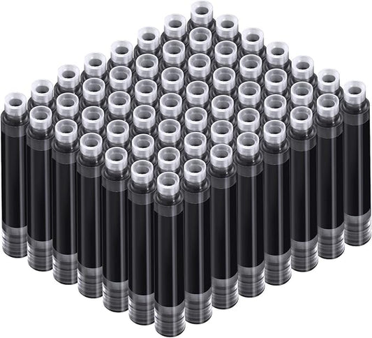 60 Pieces Fountain Pen Ink Pen Ink Cartridges Fountain Pen Refill Short Cartridges with 3.4 mm Bore Diameter for Calligraphy Pen and Fine Writing 2 x 0.28 Inch/ 5.1 x 0.7 cm (Black)