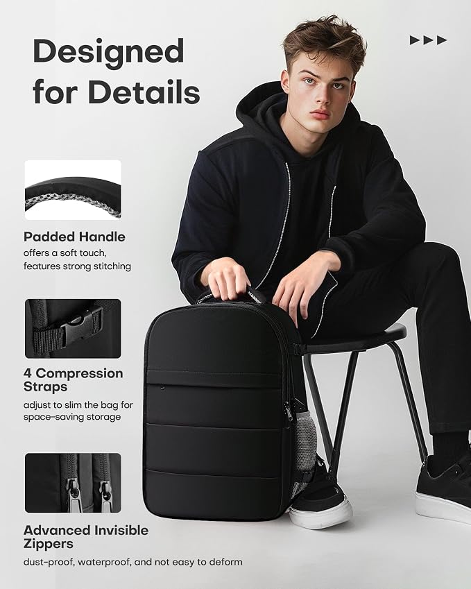 HOTOR Travel Backpack Flight Approved Bag Men Women, Medium Black | TSA Carry on Luggage, 15.6inch Laptop, Casual Daypack Travel Essentials Nurse Bag for Work, Business, Weekender, College