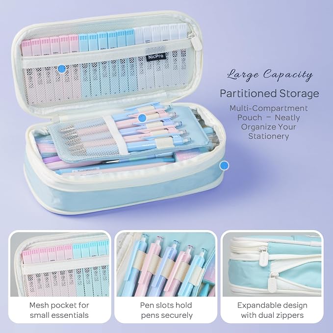 Nicpro 45PCS Mechanical Pencils with 462 Lead Refills (Blue) | 0.5mm-2.0mm Cute Mechanical Pencil Pet, School Supplies Stationary Set with Pencil Case for Girl Note-Taking & Back to School