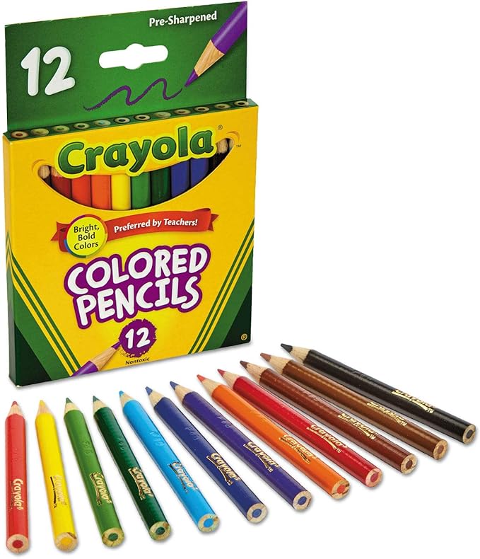 Crayola Short Barrel Colored Woodcase Pencils, 3.3 mm, 12 Assorted Colors/Set / 24 Pack