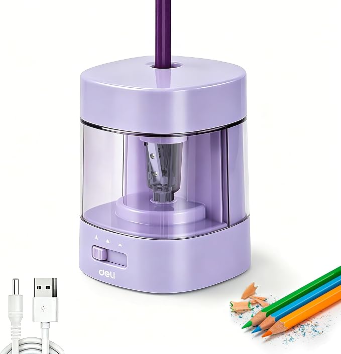 Deli Electric Pencil Sharpener, Automatic Pencil Sharpeners, Purple