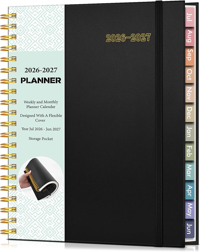 Academic Planner 2026-2027, Weekly and Monthly Calendar Planner from July 2026 - June 2027, 8.5" x 11" A4 Large Daily Agenda Book with Tabs, Flexible Cover, College School Organizer for Student Teacher, Black