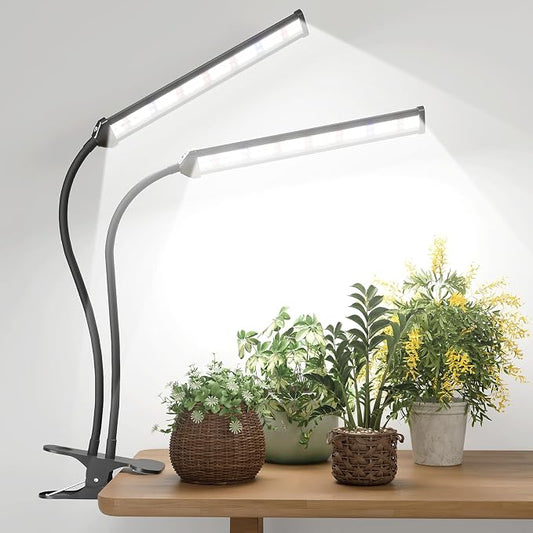 LED Grow Light,White Full Spectrum Clip Plant Growing Lamp | Desk Lamp with High Power Red Blue LEDs for Indoor Plants,Adjustable Gooseneck,Dimming & Optional Auto Timer