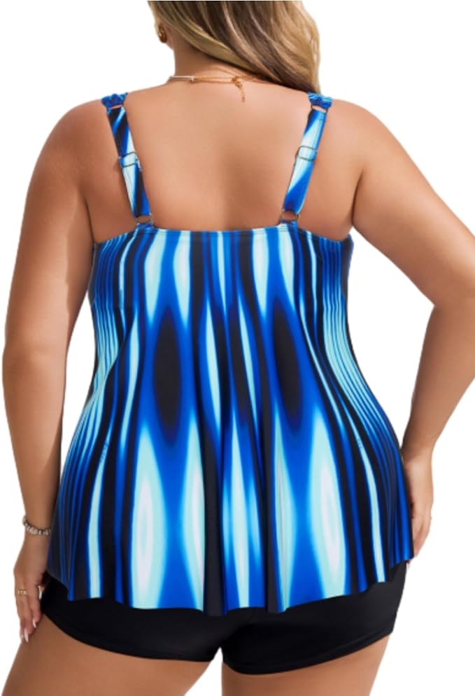 Hanna Nikole Womens Tankini Swimsuits 2 Piece Bathing Suit Flowy Ruffle Tankini Tops with Swim Shorts