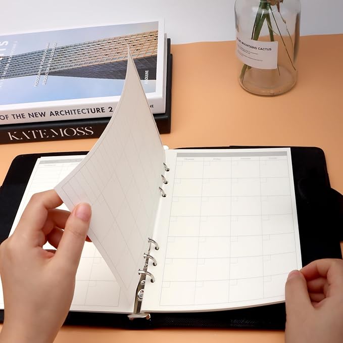 NatSumeBasics A5 Refills Paper 5" x 8" Undated Monthly Binder Planner Inserts 90 Sheets 6 Holes Pocket Notebook Papers for Personal Travel Journal Diary (2 A5 Monthly)