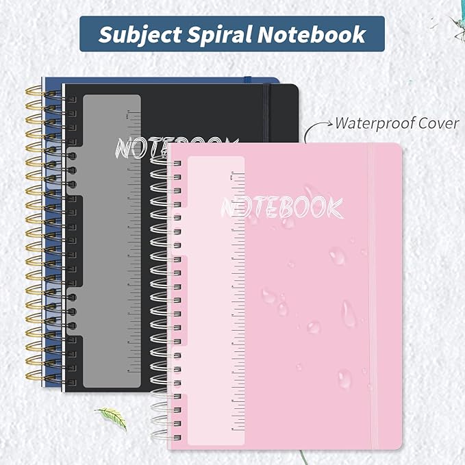 5 Subject Notebook College Ruled, 300 Pages A4 Hardcover Spiral Notebook with Removable Dividers Tabs, 8.5" x 11" Large 100GSM Lined Journal Notebooks for Work School