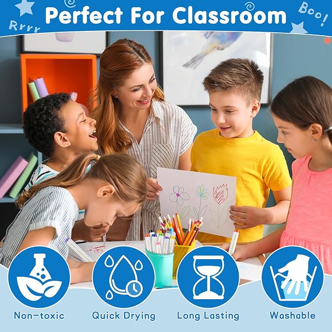 finenolo Washable Markers Bulk (360 Total), 36 Pack Coloring Markers for Teachers, Adults, Students, Classroom Supplies, 10 Colors