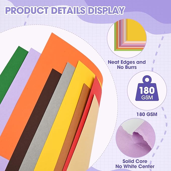 600 Sheets 8.5" X 11" Colored Cardstock, 60 Assorted Colors Construction Paper Card Stock Printer Paper For Printing, Cardstock Paper, Color Paper For Diy Crafts, Kids School Supplie(180gsm/65lb)